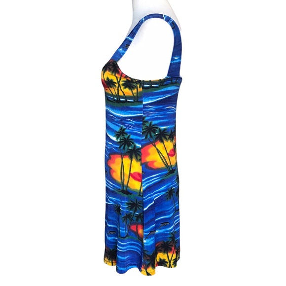 Womens Vintage Y2K Size Large Sleeveless Mesh Summer Tropical Print Mini Dress - Picture 11 of 11